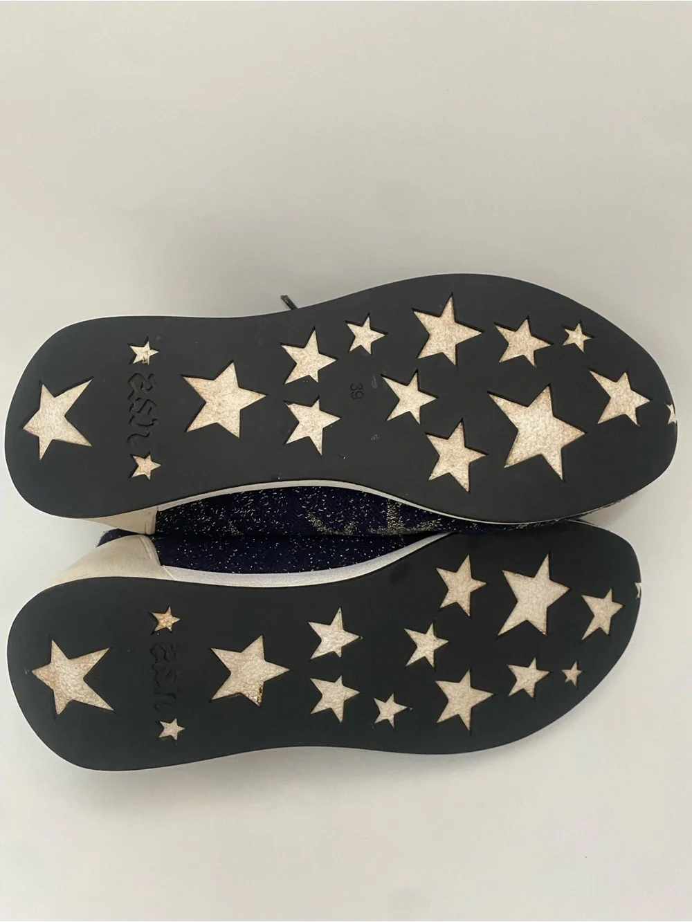 Ash Womens Blue Navy and Gold Jaguar Star Metallic Knit Platform Sneakers